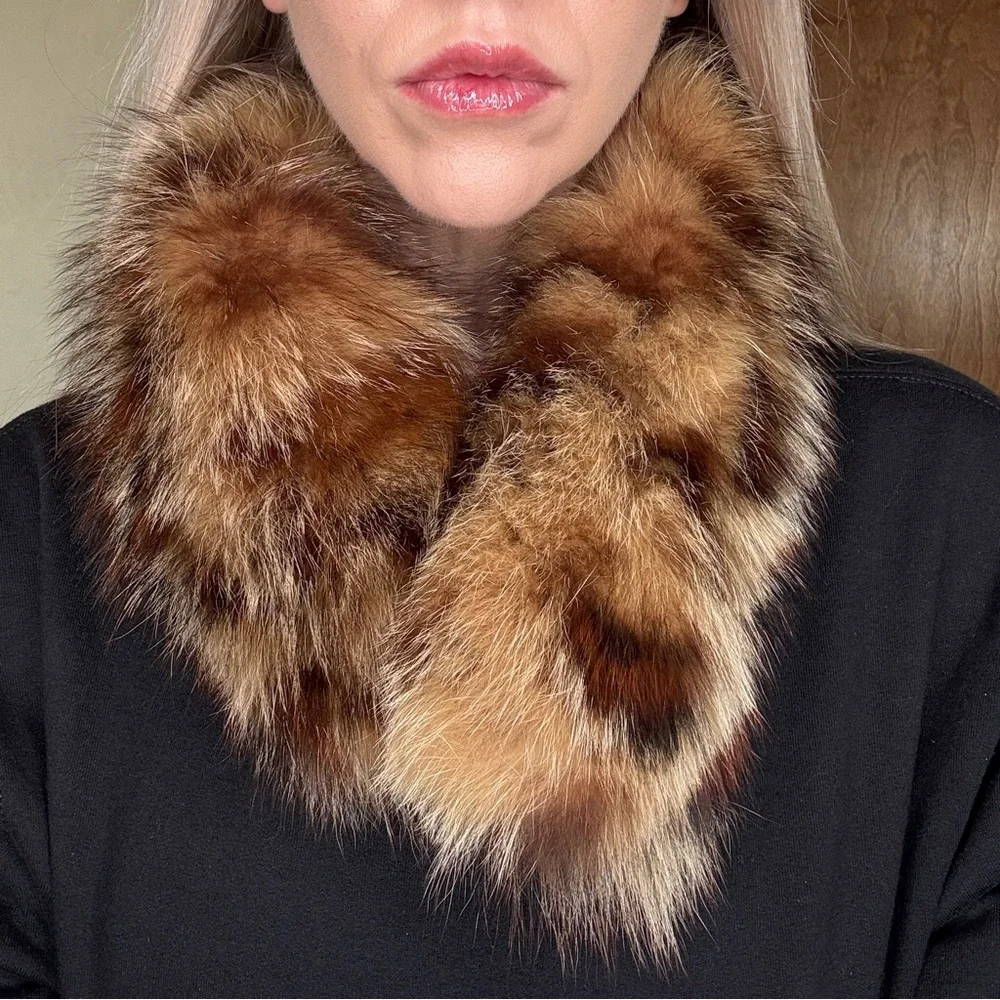 Genuine Dyed Fox Fur with Leopard Animal Print Headband Scarf Collar